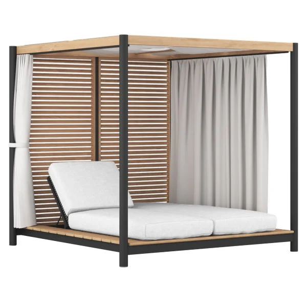 Outdoor Daybed Cabana With Teak Side Panel & Qdf Cushion Set